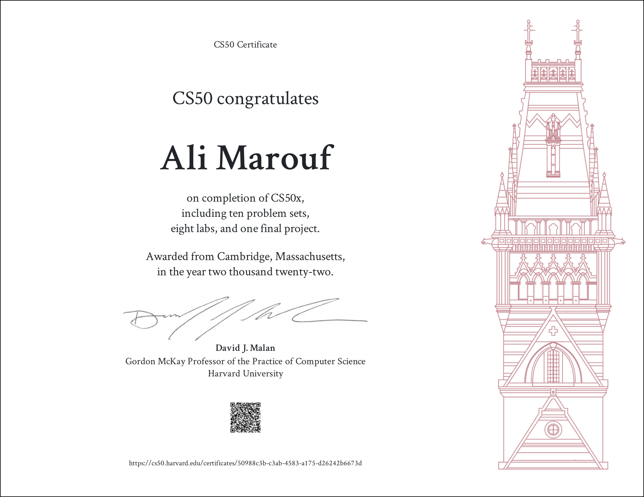 Harvard CS50 Certificate